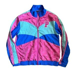Pink Dolphin 90s style windbreaker in blue pink and aqua zip up large coat